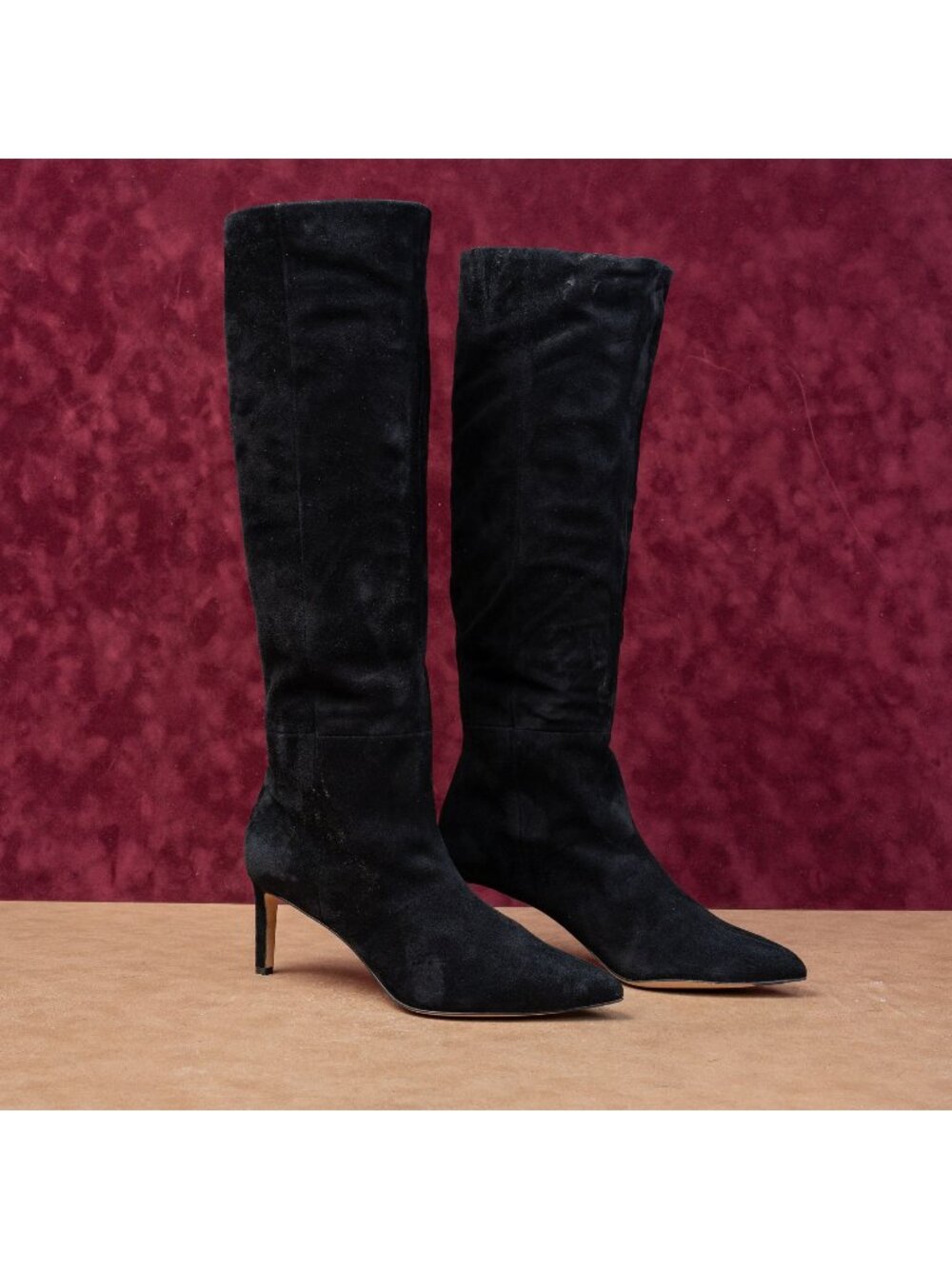 Veronica Beard Women Lisa Black Suede Calf Dress Office Knee Boots sz 8.5